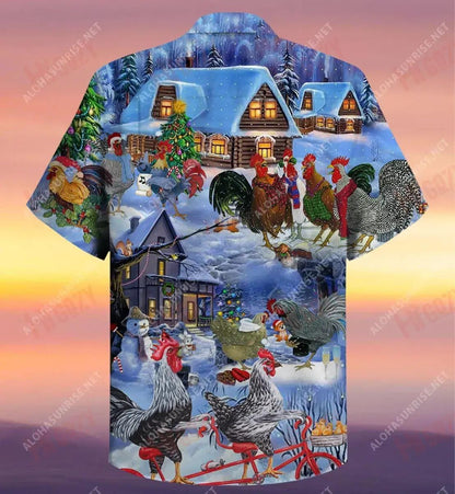 Chickens Merry Christmas Short Hawaiian Shirt Vacation Tropical Shirts Best Hawaiian Shirts Funny Hawaiian Shirts, Hawaiian Shirt Gift, Christmas Gift
