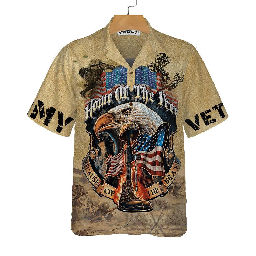 Eagle Army Veteran Home Of The Free Hawaiian Shirt, Hawaiian Shirt Gift, Christmas Gift
