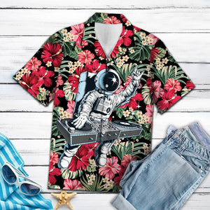 Astronaut Among Red Hibiscus Design Hawaiian Shirt, Hawaiian For Gift