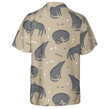 Cute Cartoon Wolf In Aztec Style Hawaiian Shirt,Hawaiian Shirt Gift, Christmas Gift