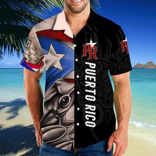 Puerto Rico Caribbean Frog Pattern Hawaiian Shirt,Hawaiian Shirt Gift, Christmas Gift