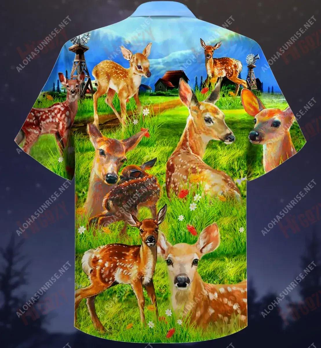 Deers On The Grass Filed Unisex Hawaiian Shirt Hobbies Short Sleeve Best Hawaiian Shirts Funny Hawaiian Shirt, Hawaiian Shirt Gift, Christmas Gift