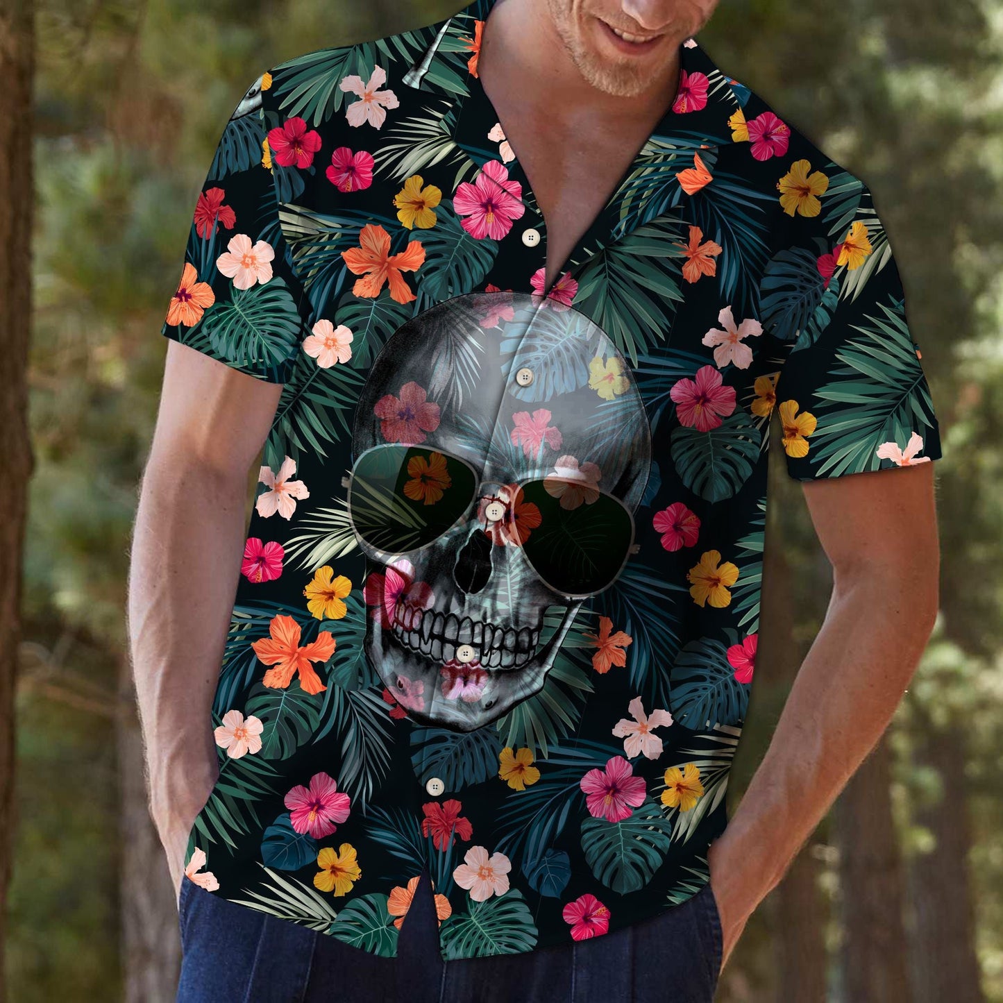 Cool Skull Spring Into Jungle Design Hawaiian Shirt,Hawaiian Shirt Gift, Christmas Gift