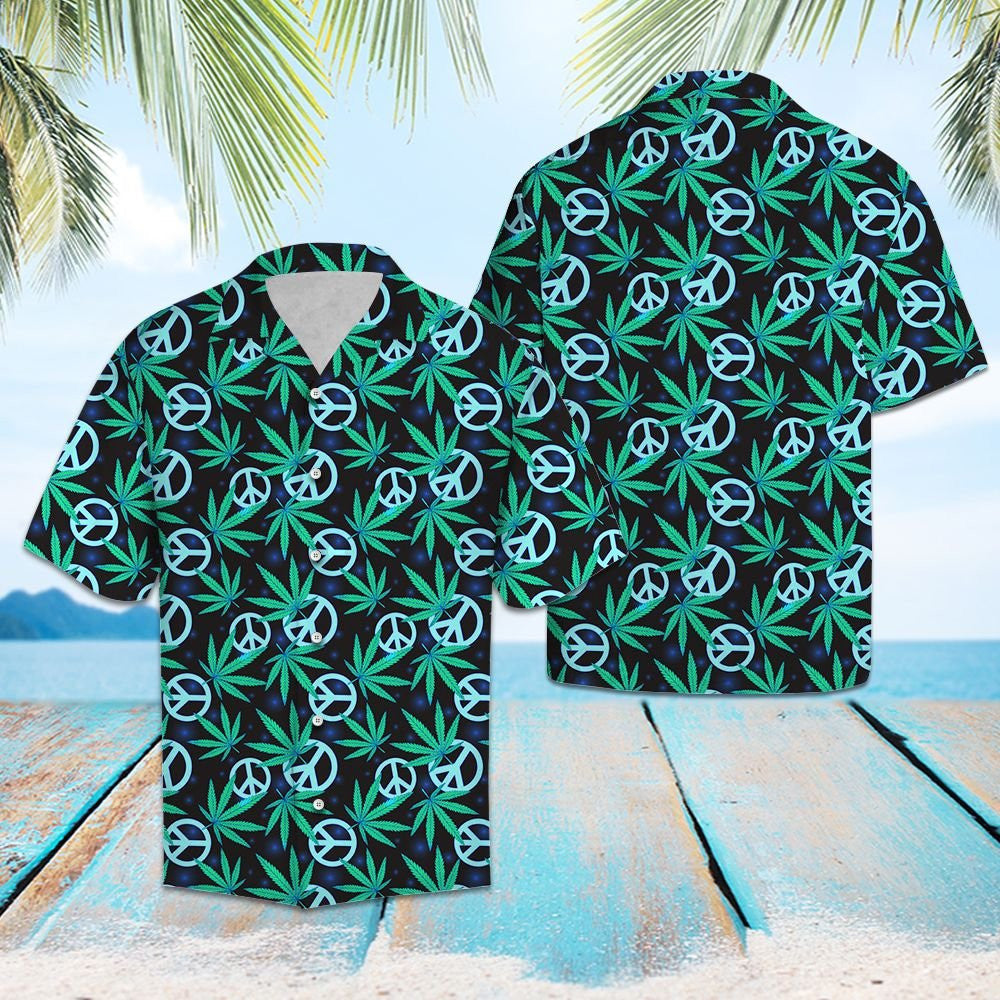 Watercolor Hippie Leaves Peace Sign Pattern Hawaiian Shirt, Hawaiian Shirt Gift, Christmas Gift
