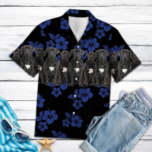 Awesome Cane Corso Tropical Hibiscus On Black Pattern Hawaiian Shirt, Hawaiian Shirt Gift, Christmas Gift
