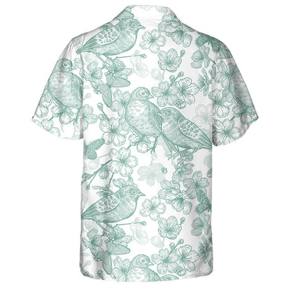 Japanese Cherry Bird And Butterflies Green And White Hawaiian Shirt, Hawaiian Shirt Gift, Christmas Gift