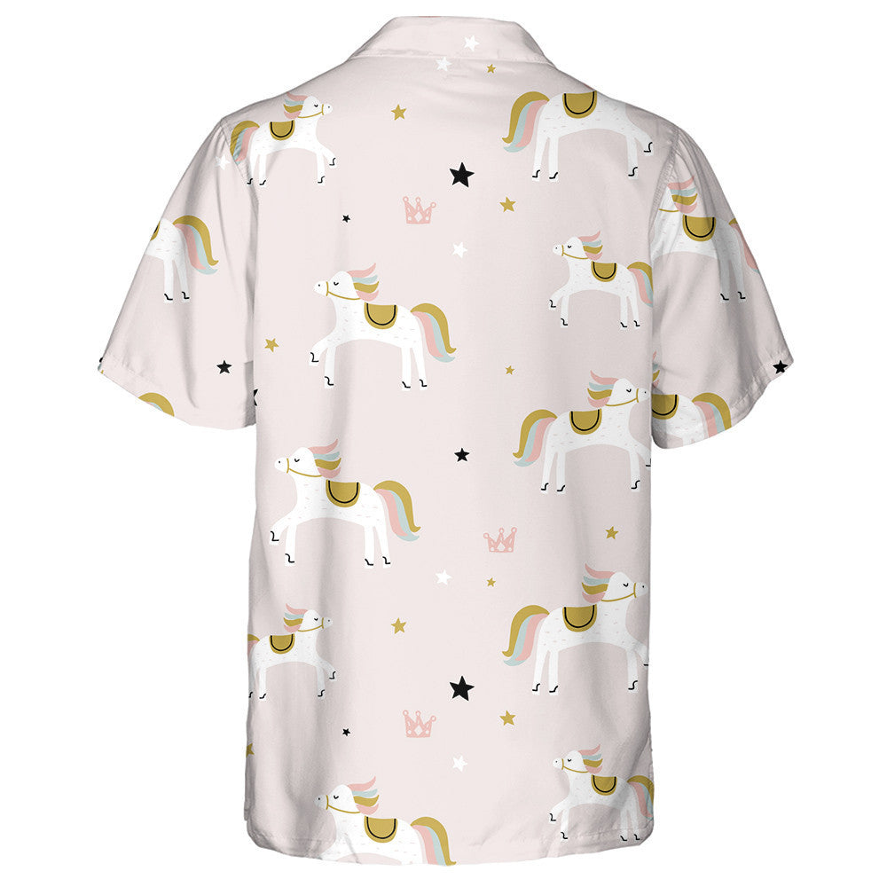 Cartoon Cute Horse And Gold Star Hawaiian Shirt, Hawaiian For Gift