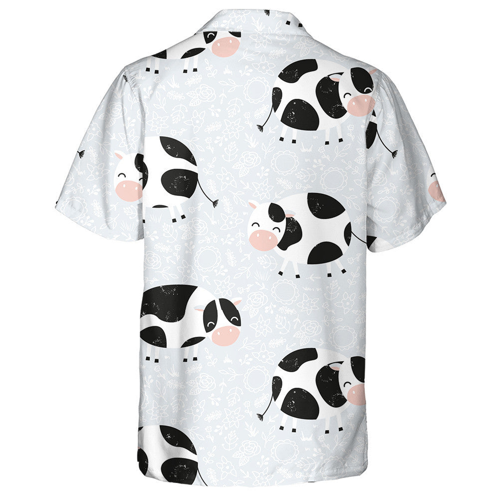 Hand Drawn Cow And White Flora Hawaiian Shirt, Hawaiian For Gift