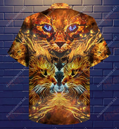 Cool Flaming Cat Short Hawaiian Shirt Hobbies Hawaiian T Shirts Best Hawaiian Shirts Hawaiian Shirts For Women, Hawaiian Shirt Gift, Christmas Gift