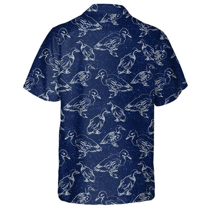 Hand Drawn Retro Cartoon Duck Walking Near Pond Hawaiian Shirt, Hawaiian Shirt Gift, Christmas Gift