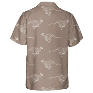 Wild African Leopard Running On Brown Hawaiian Shirt, Hwaiian For Gift