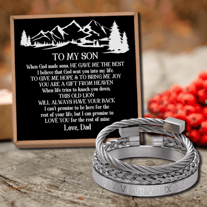 Dad To Son - Always Have Your Back Roman Numeral Bangle Weave Bracelets Set