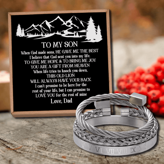 Dad To Son - Always Have Your Back Roman Numeral Bangle Weave Bracelets Set