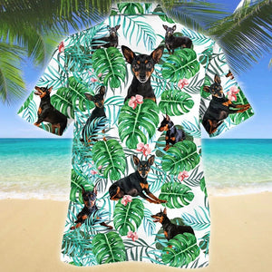 White Theme Miniature Pinscher Dog Tropical Plant Hawaiian Shirt, Hawaiian Shirt Gift, Christmas Gift