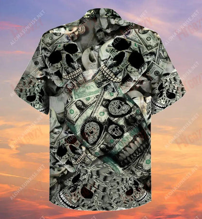 Skull Money Short Hawaiian Shirt Vacation Aloha Shirt Vintage Hawaiian Shirts Hawaiian Shirt Pattern, Hawaiian Shirt Gift, Christmas Gift