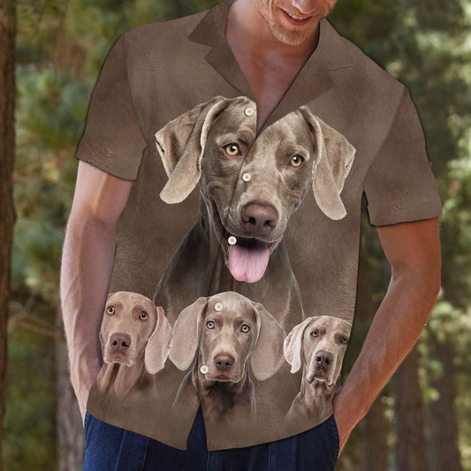 Weimaraner Great Dog Portrait On Brown Themed Pattern Hawaiian Shirt, Hawaiian Shirt Gift, Christmas Gift