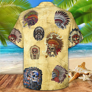 Awesome Mexican Skull Native Yellow Background Hawaiian Shirt, Hawaiian For Gift