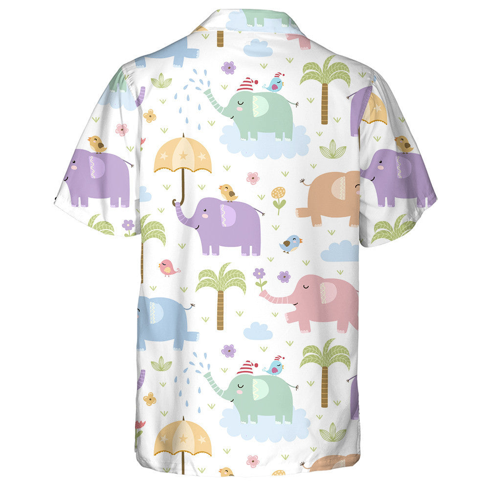 Happy Funny Elephant With Bird Umbrella And Plant Hawaiian Shirt, Hawaiian Shirt Gift, Christmas Gift