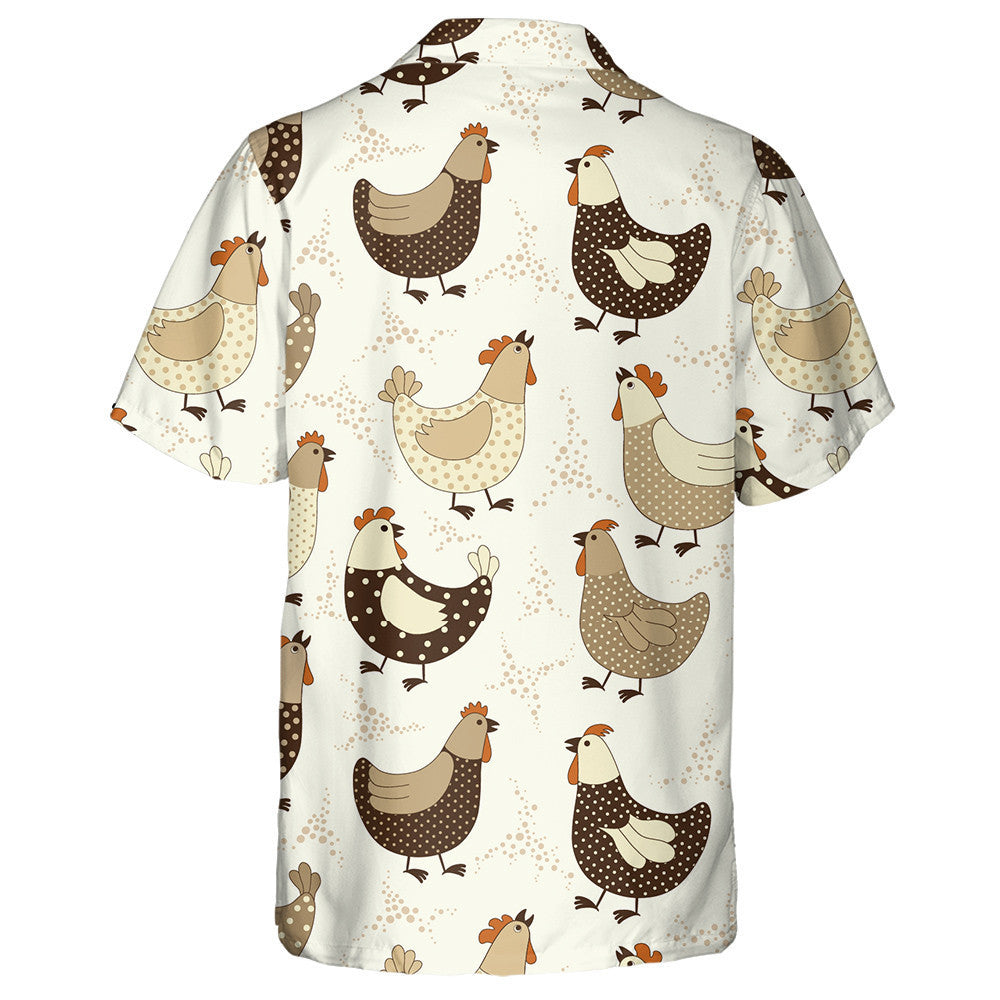 Funny Chicken And Small Dots On White Background Hawaiian Shirt, Hawaiian Shirt Gift, Christmas Gift