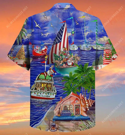 Santa Claus On Sea Sleigh Boat Come To Christmas Short Hawaiian Shirt Vacation Tropical Shirts Hawaiian Crazy Shirts Funny Hawaiian Shirts, Hawaiian Shirt Gift, Christmas Gift