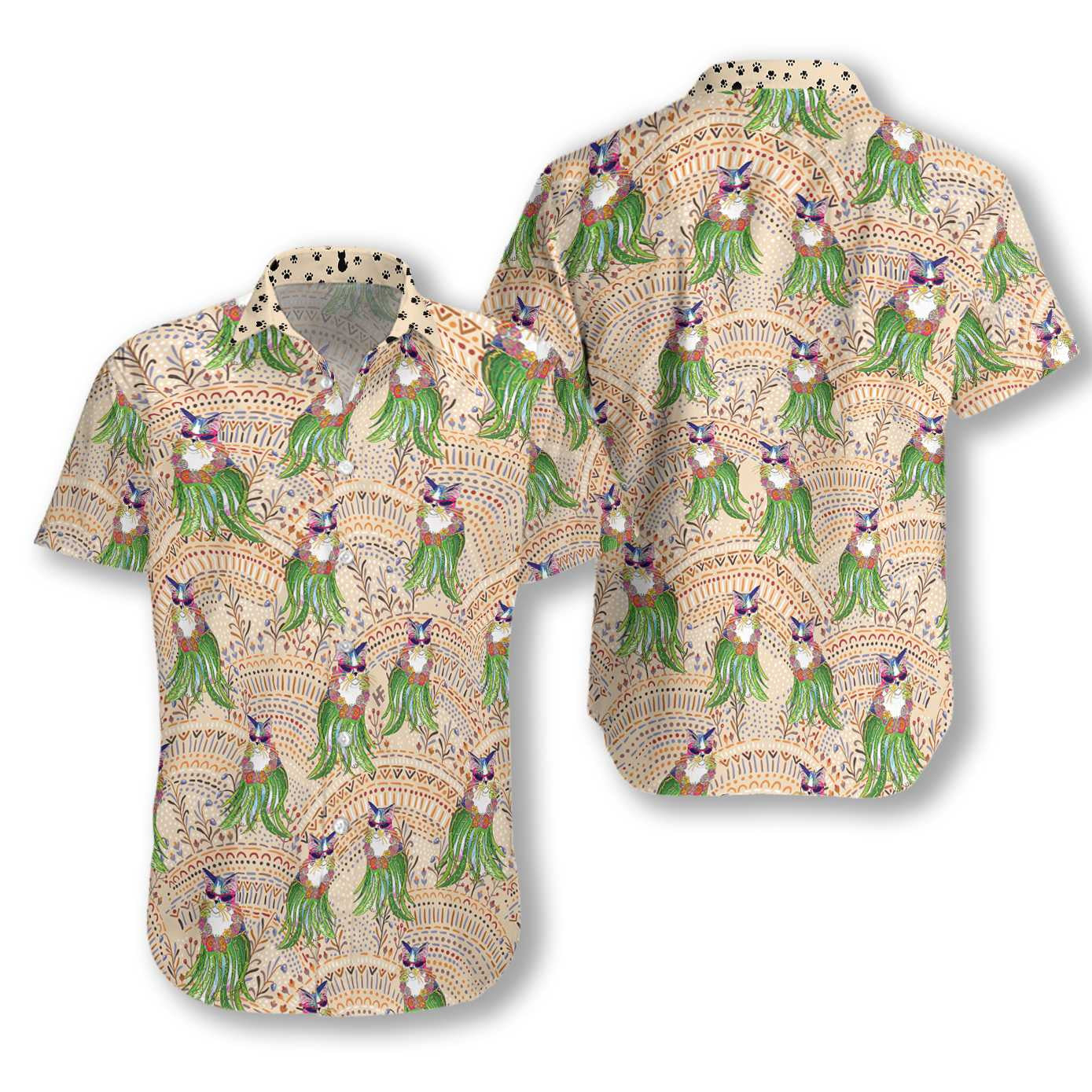 Cat Hula Ethnic Pattern Attractive Design Hawaiian Shirt, Hawaiian For Gift