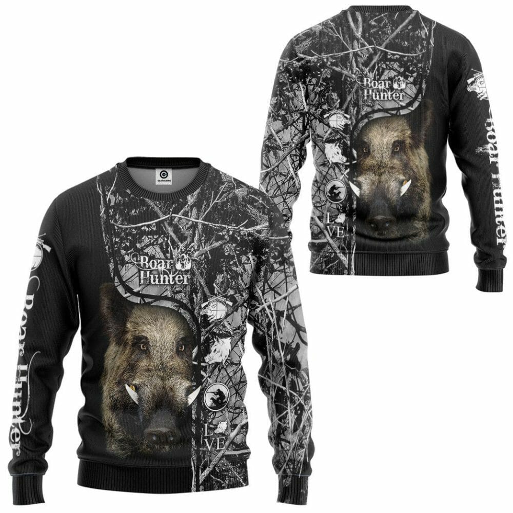 3D Wildschweinjäger Schwarz Benutzerdefinierte T-shirt Hoodie Bekleidung