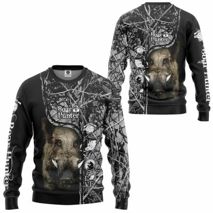 3D Wildschweinjäger Schwarz Benutzerdefinierte T-shirt Hoodie Bekleidung