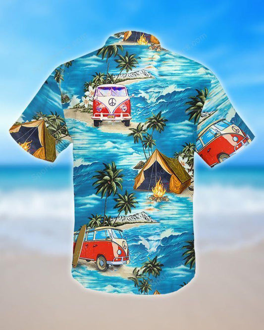 Camping Design Happy Moment At Beautiful Beach Hawaiian Shirt, Hawaiian Shirt Gift, Christmas Gift