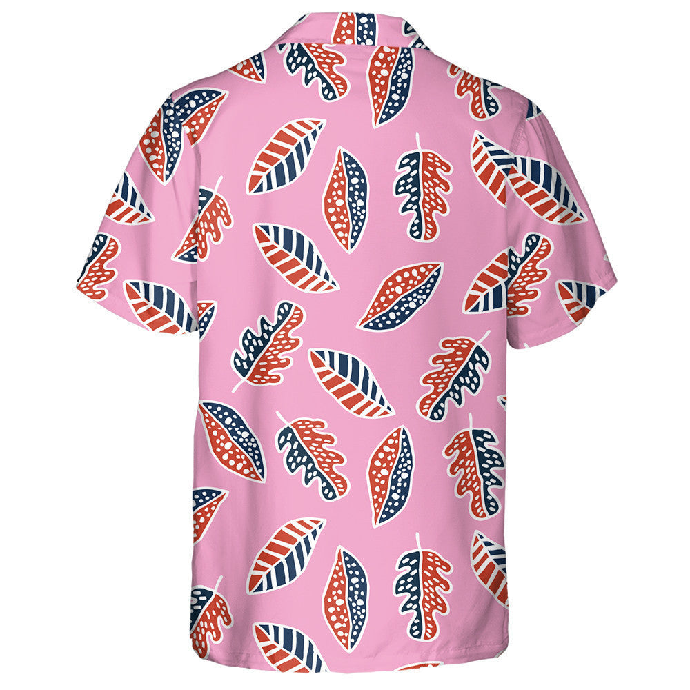 Leaves Hand Drawn Multicolor With American Flag Colors Hawaiian Shirt, Hawaiian Shirt Gift, Christmas Gift