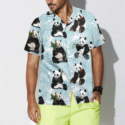 Light Sky Blue Design Hawaiian Shirt Panda On Palm Leaves, Hawaiian Shirt Gift, Christmas Gift