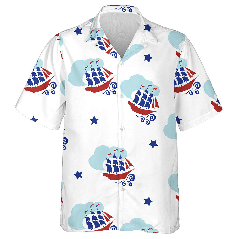 National Flag Colors Pattern With Sailboats Clouds And Stars Hawaiian Shirt, Hawaiian Shirt Gift, Christmas Gift