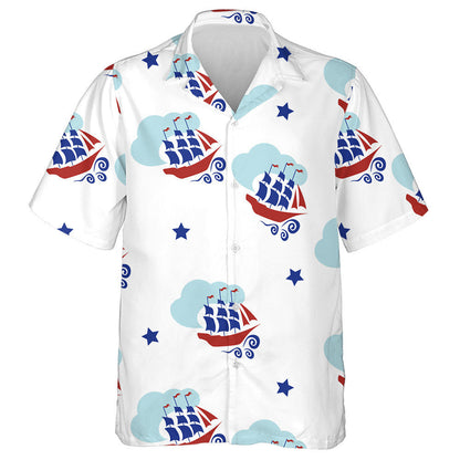 National Flag Colors Pattern With Sailboats Clouds And Stars Hawaiian Shirt, Hawaiian Shirt Gift, Christmas Gift