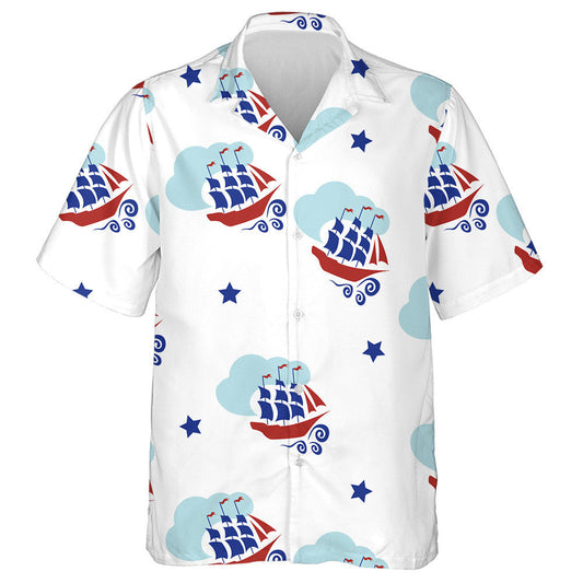 National Flag Colors Pattern With Sailboats Clouds And Stars Hawaiian Shirt, Hawaiian Shirt Gift, Christmas Gift