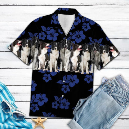 Awesome Border Collie Tropical Hibiscus On Black Pattern Hawaiian Shirt, Hawaiian Shirt Gift, Christmas Gift