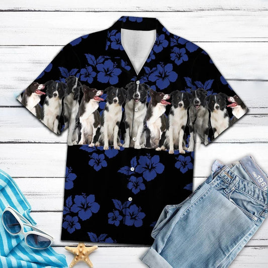 Awesome Border Collie Tropical Hibiscus On Black Pattern Hawaiian Shirt, Hawaiian Shirt Gift, Christmas Gift