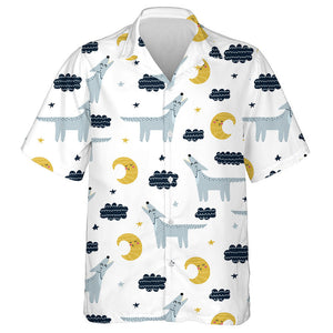 Wolf Howling At The Moon Cute Forest Character Hawaiian Shirt, Hawaiian Shirt Gift, Christmas Gift