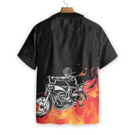 Motorbike Skull With Fire Pattern Black Theme Hawaiian Shirt, Hawaiian Shirt Gift, Christmas Gift