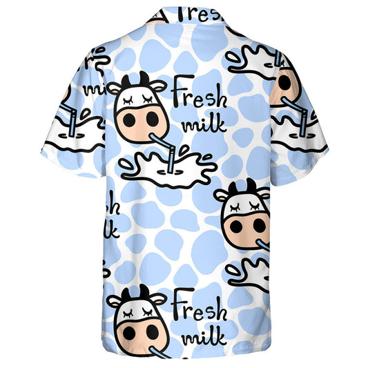 Cow Drinking Tasty Milk On Cow Spot Background Hawaiian Shirt, Hawaiian Shirt Gift, Christmas Gift