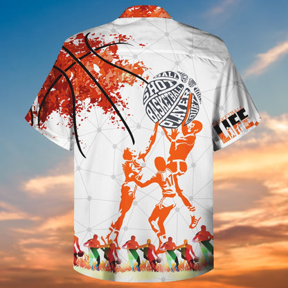 Playing Basketball On White Crazy Ornamental Hawaiian Shirt And Shorts, Hawaiian Shirt Gift, Christmas Gift