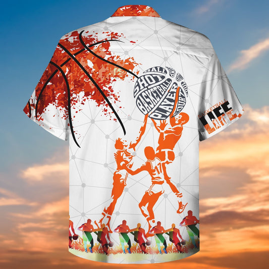 Playing Basketball On White Crazy Ornamental Hawaiian Shirt And Shorts, Hawaiian Shirt Gift, Christmas Gift