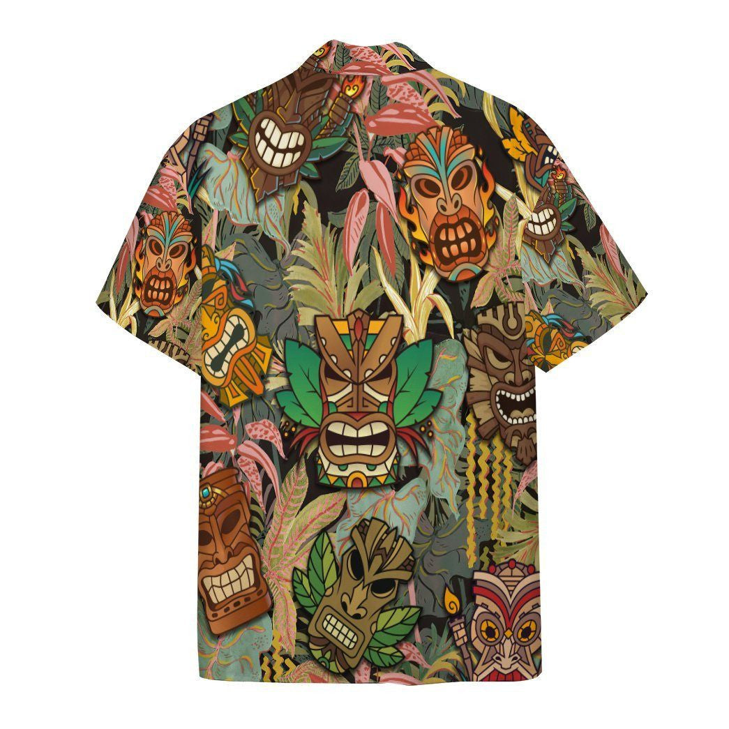 Tiki Head Angry And Leaves HPattern Hawaiian Shirt,Hawaiian Shirt Gift, Christmas Gift