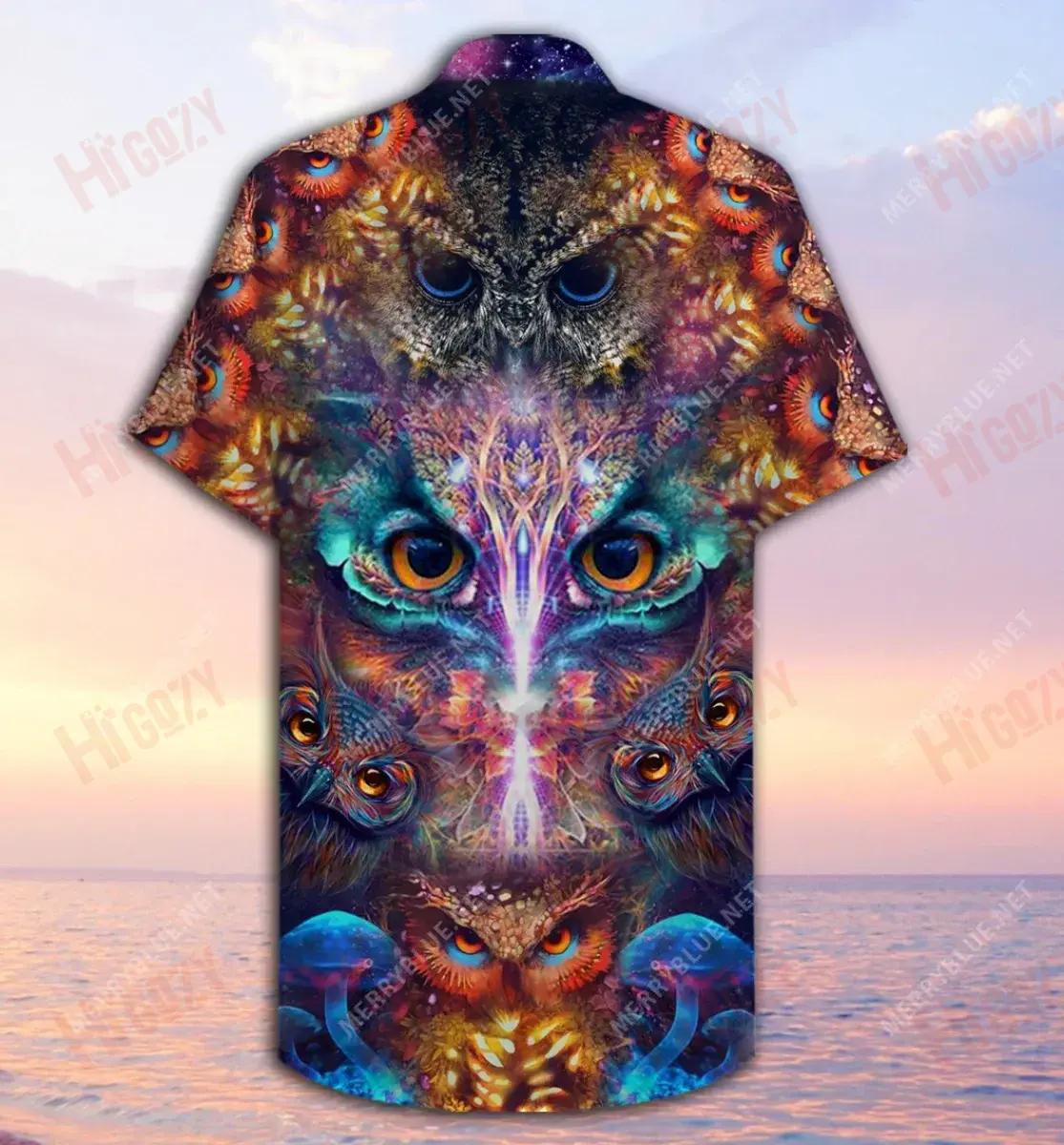 Awesome Owl Unisex Short Sleeve Shirt Vacation Hawaiian T Shirts Tactical Hawaiian Shirt Funny Hawaiian Shirts, Hawaiian Shirt Gift, Christmas Gift