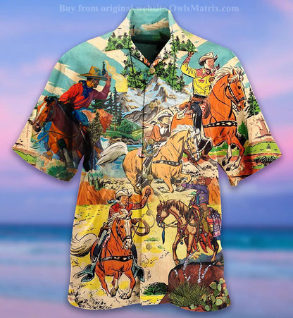 Cowboy Real Men Ride Horse Hand Drawn Pattern Hawaiian Shirt, Hawaiian Shirt Gift, Christmas Gift