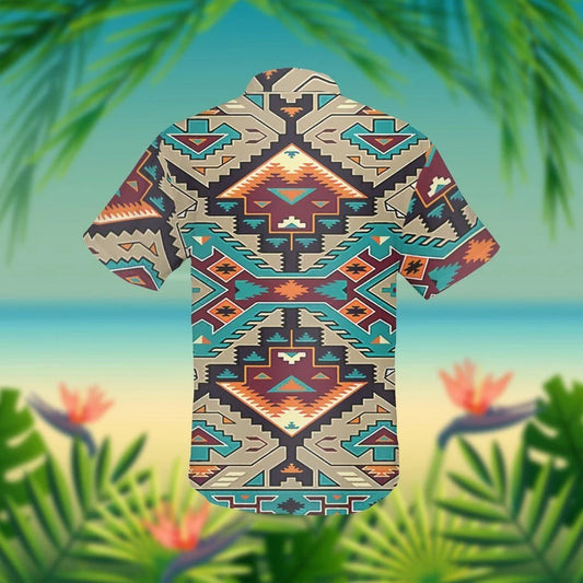 Native American Chaotic Design Blue And Orange Pattern Hawaiian Shirt, Hawaiian Shirt Gift, Christmas Gift