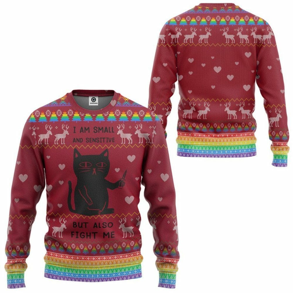 3D Ugly Christmas Ich bin klein und empfindlich, aber kämpfe auch gegen mich Custom Hoodie Bekleidung