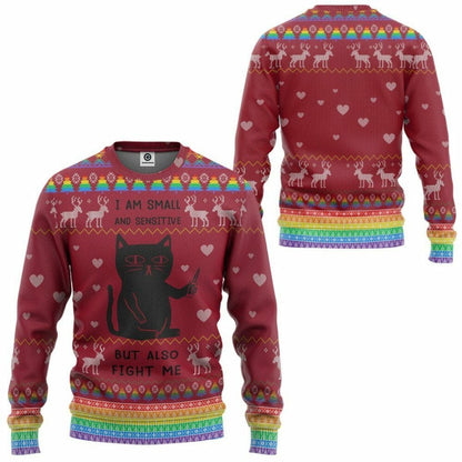 3D Ugly Christmas Ich bin klein und empfindlich, aber kämpfe auch gegen mich Custom Hoodie Bekleidung