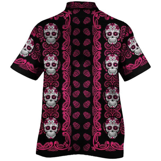 Pink Sugar Skull Pattern Awesome Background Design Hawaiian Shirt, Hawaiian Shirt Gift, Christmas Gift