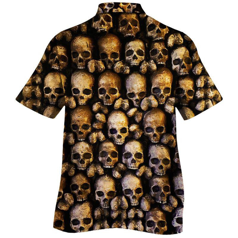 Cool Metal Skull All Over Pattern Black Background Hawaiian Shirt, Hawaiian Shirt Gift, Christmas Gift