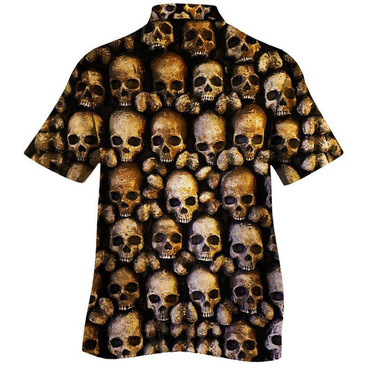 Cool Metal Skull All Over Pattern Black Background Hawaiian Shirt, Hawaiian Shirt Gift, Christmas Gift
