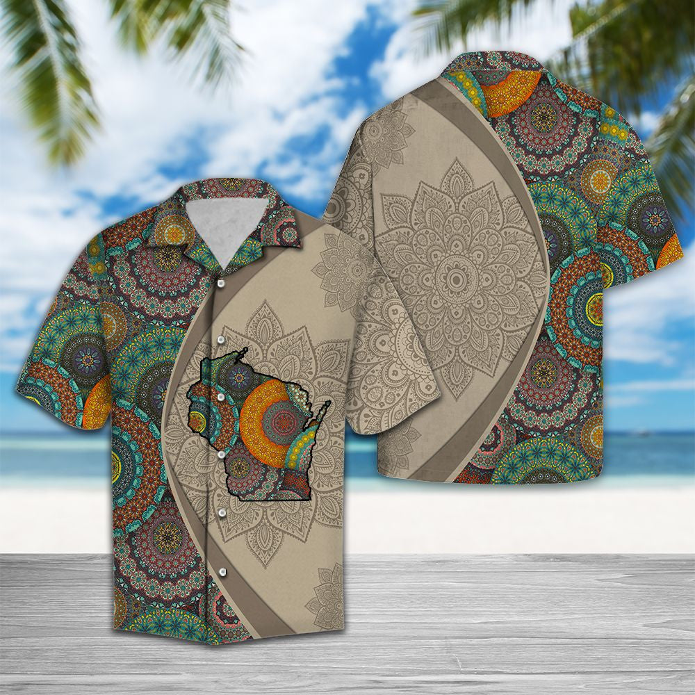 Map Of Wisconsin Mandala Flower Patchwork Hawaiian Shirt,Hawaiian Shirt Gift, Christmas Gift